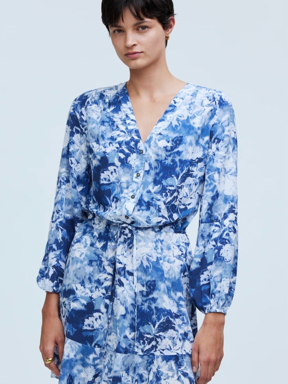 Madewell Tie-Waist Mini Shirtdress in Floral Crepe